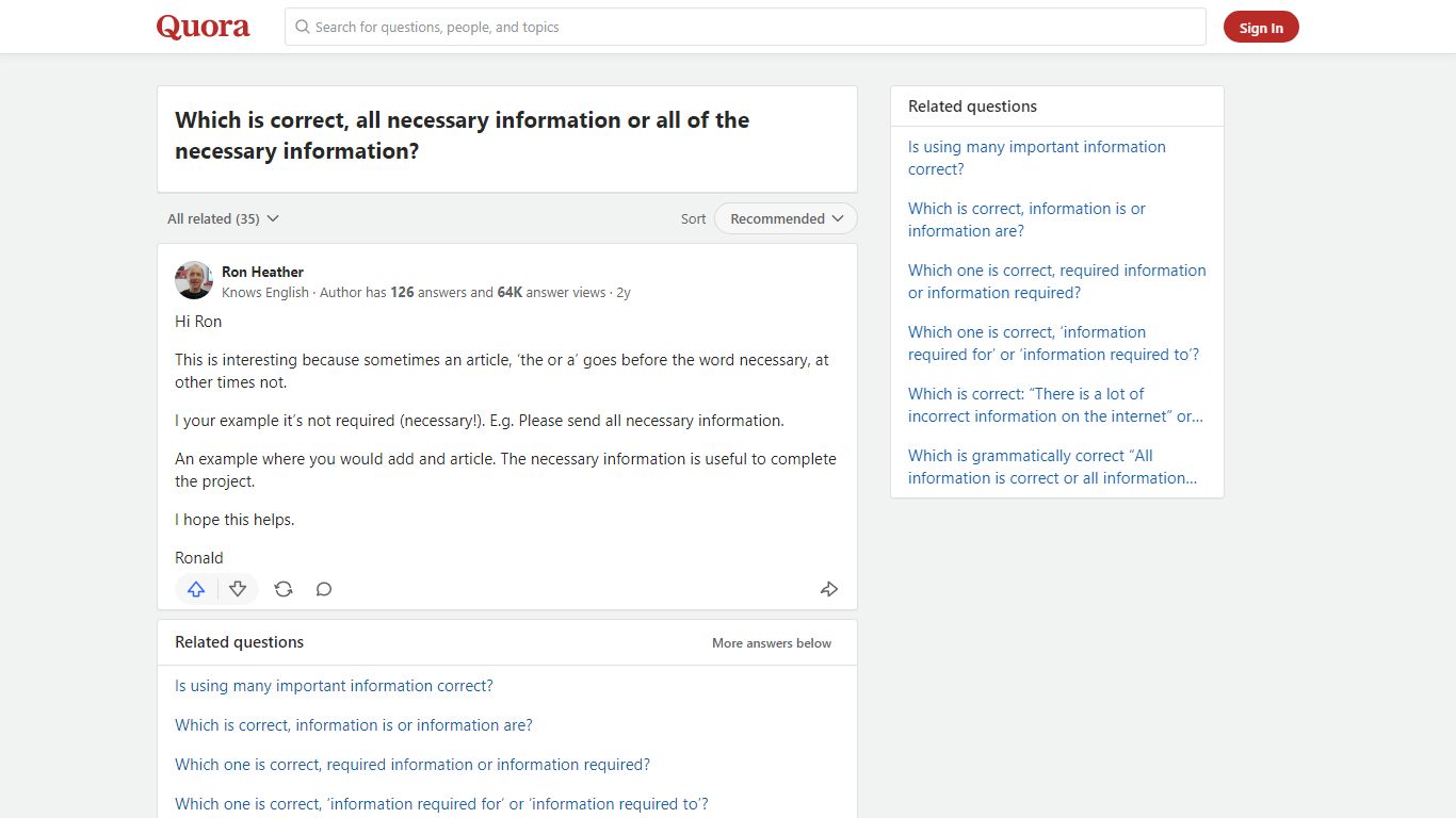 Which is correct, all necessary information or all of the necessary ...